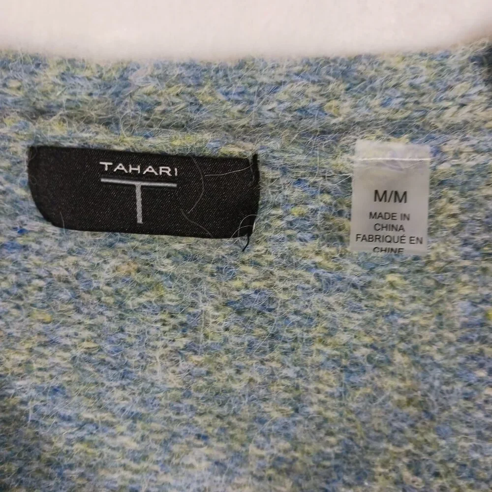 TAHARI, Cropped Button Cardigan, Medium, Soft, Lightweight, Blue/Green Mix - Picture 2 of 16